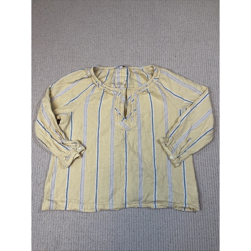 Madewell Women's Med Linen Blend Top Yellow Striped Open Back Coastal Lagenlook